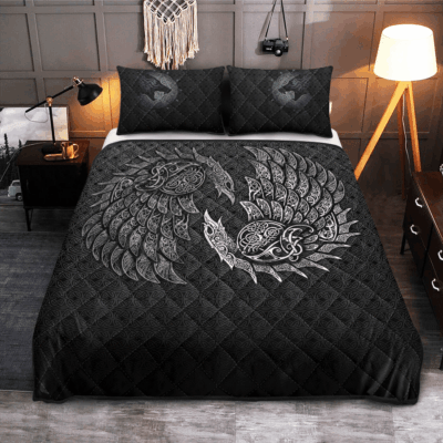 Ligerking Quilt Bed Set - RAVEN AND WOLF FENRIR - VIKING QUILT BEDDING SET