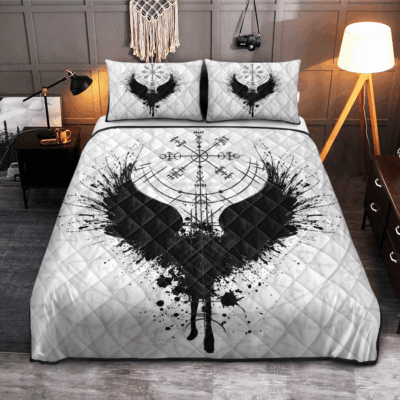 Ligerking Quilt Bed Set - RAVEN VEGVISIR - VIKING QUILT BEDDING SET