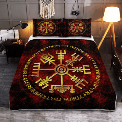 Ligerking Quilt Bed Set - VIKING VEGVISIR AND RUNE - VIKING QUILT BEDDING SET