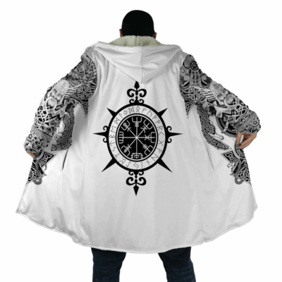 Ligerking Cloak - 3D All Over Printed Viking Vegvisir - White Hooded Coat A7