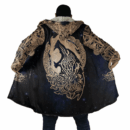 Ligerking Cloak - Space Eagle and Wolf 3D All Over Print Cider Brown Detail Black Shade Hooded Coat