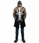 Ligerking Cloak - Space Eagle and Wolf 3D All Over Print Cider Brown Detail Black Shade Hooded Coat