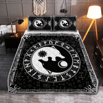 Ligerking Quilt Bed Set - YIN YANG WOLF VIKING - VIKING QUILT BEDDING SET