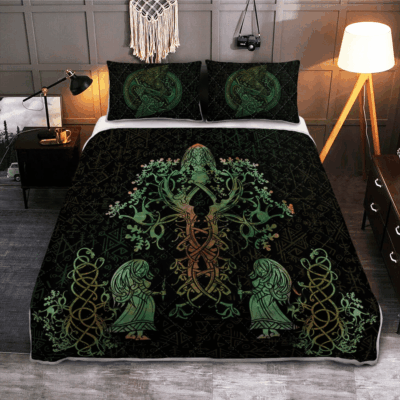 Ligerking Quilt Bed Set - TREE OF LIFE - RAVEN VIKING - VIKING QUILT BEDDING SET