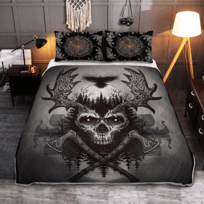 Ligerking Quilt Bed Set - VIKING RAVEN AND SKULL - VIKING QUILT BEDDING SET