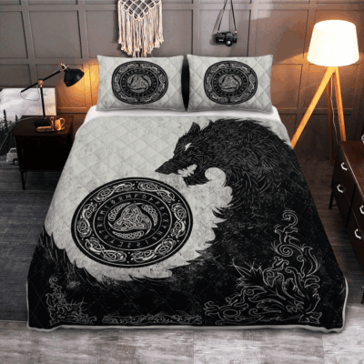 Ligerking Quilt Bed Set - Viking Fenrir And Horns Of Odin - Viking Quilt Bedding Set A35