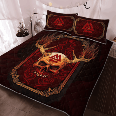 Ligerking Quilt Bed Set - VIKING VALKNUT AND SKULL - VIKING QUILT BEDDING SET