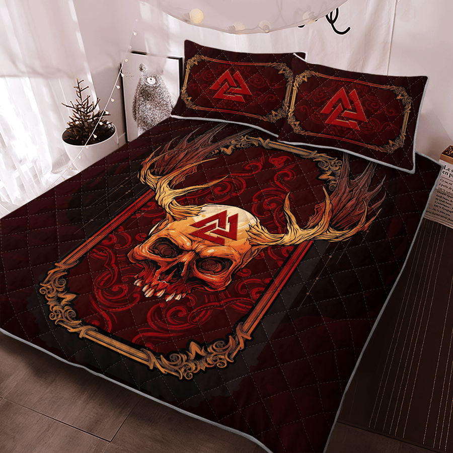 Ligerking Quilt Bed Set - VIKING VALKNUT AND SKULL - VIKING QUILT BEDDING SET