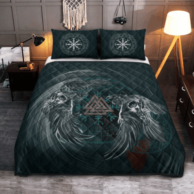 Ligerking Quilt Bed Set - VIKING QUILT BEDDING SET - RAVEN & VALKNUT