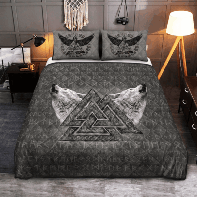 Ligerking Quilt Bed Set - VIKING QUILT BEDDING SET - WOLF VALKNUT