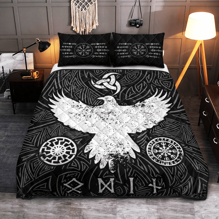 Ligerking Quilt Bed Set - VIKING QUILT BEDDING SET - RAVEN VEGVISIR