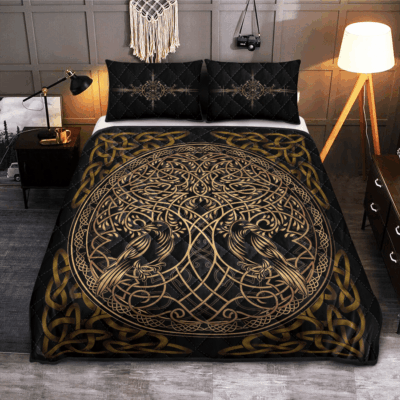 Ligerking Quilt Bed Set - VIKING QUILT BEDDING SET - RAVEN YGGDRASIL