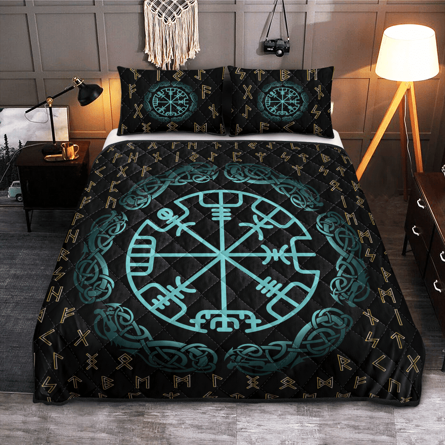 Ligerking Quilt Bed Set - RUNE VEGVISIR - VIKING QUILT BEDDING SET