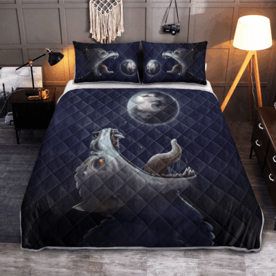 Ligerking Quilt Bed Set - FENRIR-WOLF TRYING TO SWALLOW THE MOON - VIKING QUILT BEDDING SET