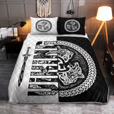 Ligerking Quilt Bed Set - WOLF SYMBOL OF A VIKING - VIKING QUILT BEDDING SET