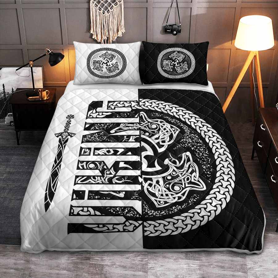 Ligerking Quilt Bed Set - WOLF SYMBOL OF A VIKING - VIKING QUILT BEDDING SET