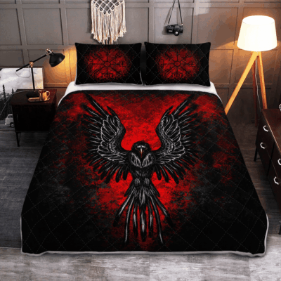Ligerking Quilt Bed Set - RAVEN VEGVISIR - VIKING QUILT BEDDING SET