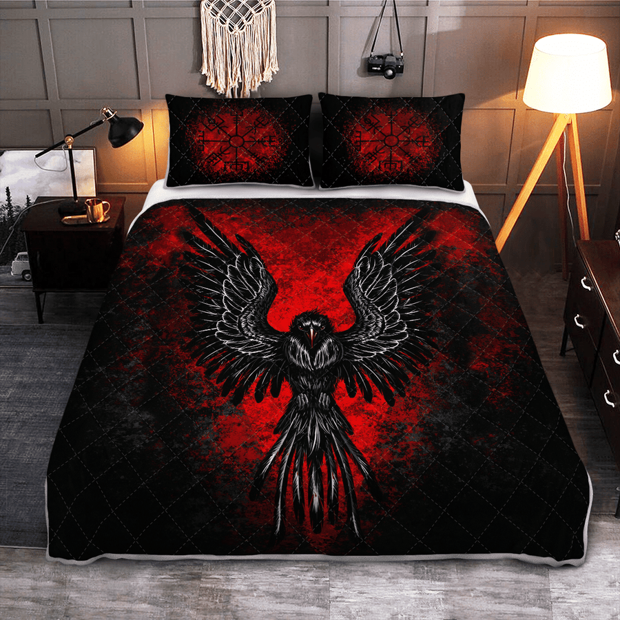 Ligerking Quilt Bed Set - RAVEN VEGVISIR - VIKING QUILT BEDDING SET