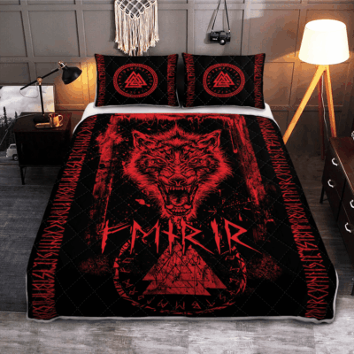 Ligerking Quilt Bed Set - FENRIR WOLF - VALKNUT AND RUNE - VIKING QUILT BEDDING SET