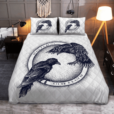Ligerking Quilt Bed Set - RAVEN OF ODIN - HUGIN AND MUNIN - VIKING QUILT BEDDING SET