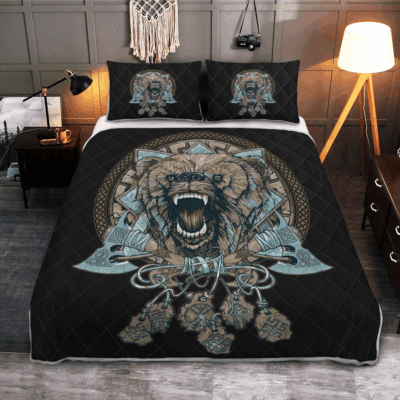 Ligerking Quilt Bed Set - VIKING WOLF WITH AXE - VIKING QUILT BEDDING SET