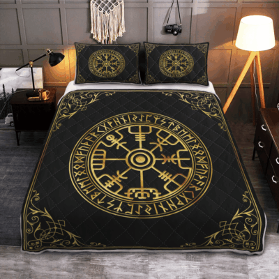 Ligerking Quilt Bed Set - VIKING VEGVISIR AND RUNE - VIKING QUILT BEDDING SET