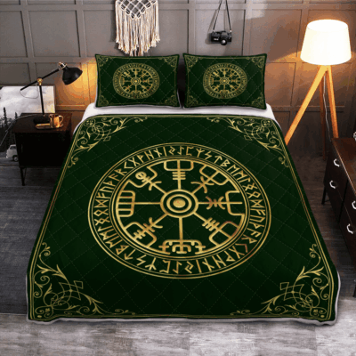 Ligerking Quilt Bed Set - VIKING VEGVISIR AND RUNE - VIKING QUILT BEDDING SET
