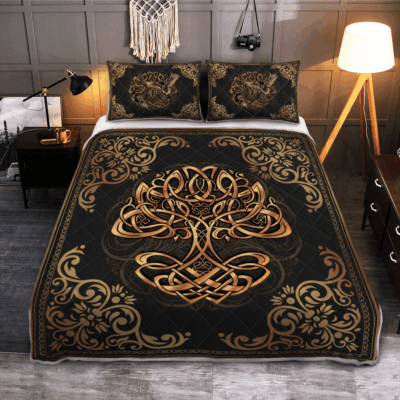Ligerking Quilt Bed Set - YGGDRASIL - ODIN'S RAVENS HUGINN AND MUNINN- VIKING QUILT BEDDING SET