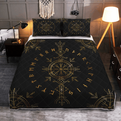 Ligerking Quilt Bed Set - VIKING VEGVISIR AND RUNE - VIKING QUILT BEDDING SET