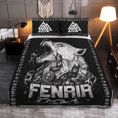 Ligerking Quilt Bed Set - FENRIR WOLF AND VALKNUT - VIKING QUILT BEDDING SET