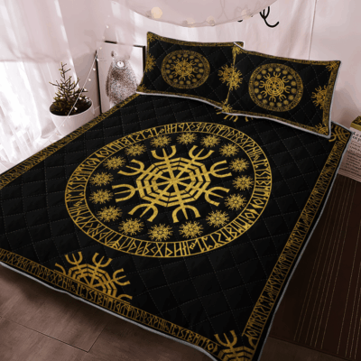 Ligerking Quilt Bed Set - THE HELM OF AWE - Ã†GISHJÃLMR - VIKING QUILT BEDDING SET