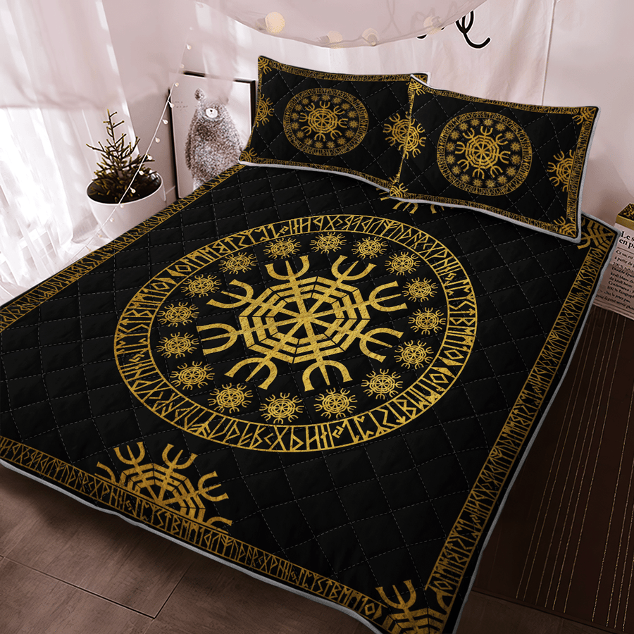 Ligerking Quilt Bed Set - THE HELM OF AWE - Ã†GISHJÃLMR - VIKING QUILT BEDDING SET