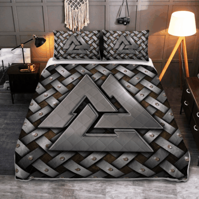 Ligerking Quilt Bed Set - SILVER VALKNUT SYMBOL - VIKING QUILT BEDDING SET