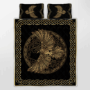Ligerking Quilt Bed Set - ODIN'S CELTIC RAVEN ON THE BACKGROUND YGGDRASIL TREE - VIKING QUILT BEDDING SET
