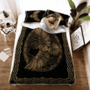 Ligerking Quilt Bed Set - ODIN'S CELTIC RAVEN ON THE BACKGROUND YGGDRASIL TREE - VIKING QUILT BEDDING SET