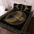 Ligerking Quilt Bed Set - ODIN'S CELTIC RAVEN ON THE BACKGROUND YGGDRASIL TREE - VIKING QUILT BEDDING SET