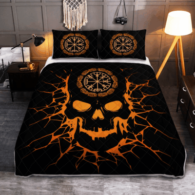 Ligerking Quilt Bed Set - VIKING VEGVISIR SKULL - VIKING QUILT BEDDING SET