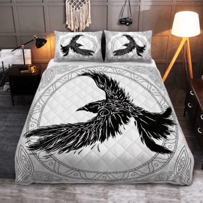 Ligerking Quilt Bed Set - THE RAVENS OF ODIN IN NORSE MYTHOLOGY - VIKING QUILT BEDDING SET