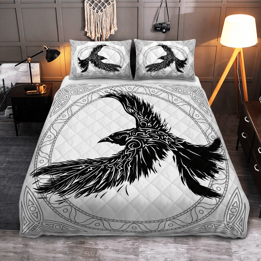 Ligerking Quilt Bed Set - THE RAVENS OF ODIN IN NORSE MYTHOLOGY - VIKING QUILT BEDDING SET