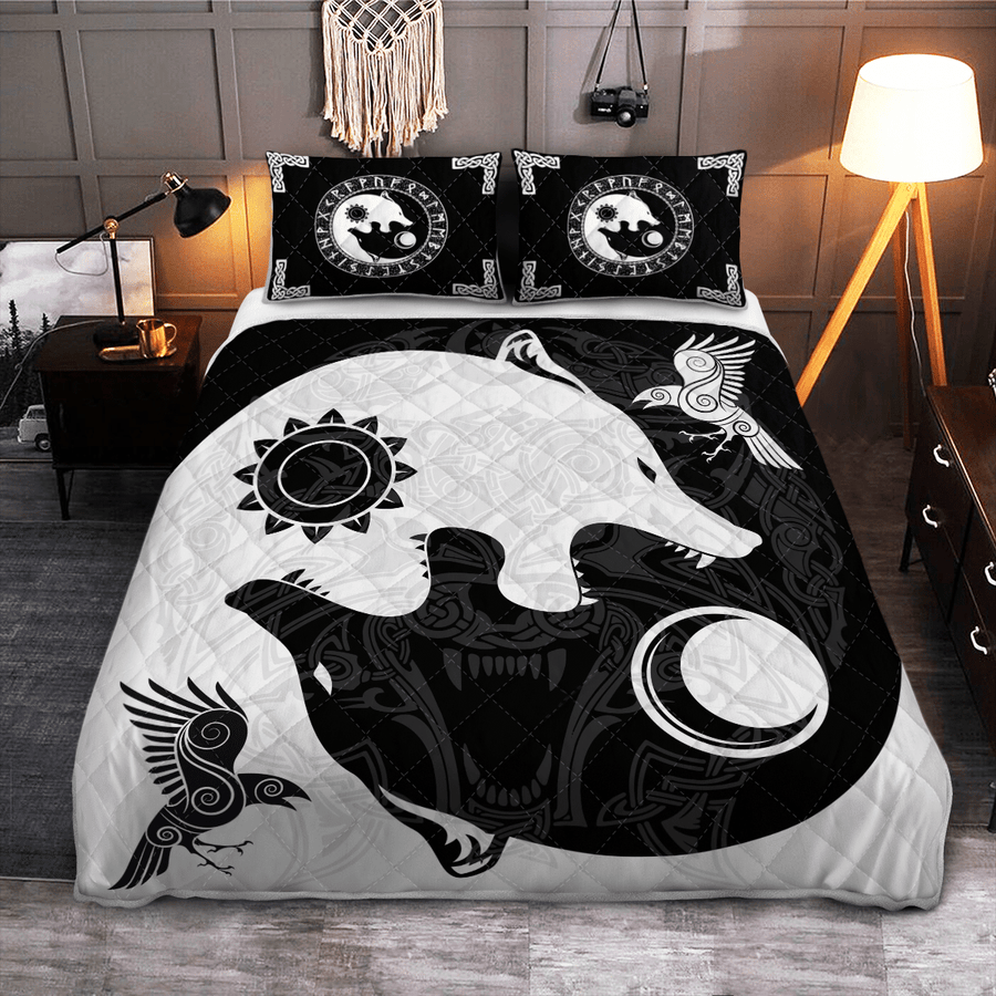 Ligerking Quilt Bed Set - THE SONS OF FENRIR - HATI AND SKOLL - VIKING QUILT BEDDING SET
