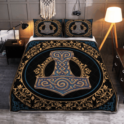 Ligerking Quilt Bed Set - THOR HAMMER MJOLNIR - VIKING HAMMER - VIKING QUILT BEDDING SET