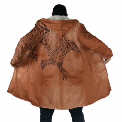 Ligerking Cloak - 3D All Over Printed Viking Raven Of Odin - Caramel Hooded Coat A7
