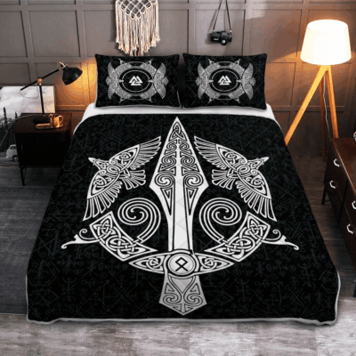 Ligerking Quilt Bed Set - RAVEN AND SPEAR OF ODIN - VIKING QUILT BEDDING SET