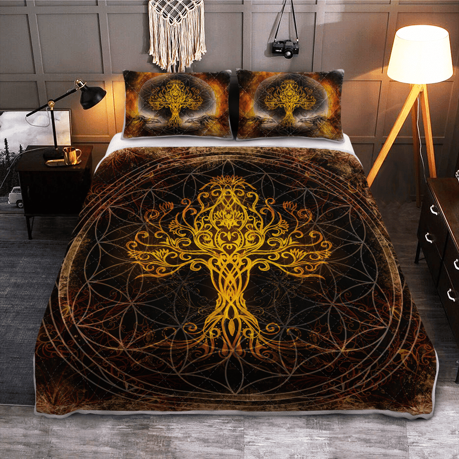 Ligerking Quilt Bed Set - YGGDRASIL - THE TREE OF LIFE IN NORSE MYTHOLOGY - VIKING QUILT BEDDING SET