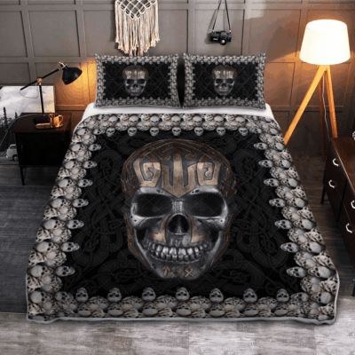 Ligerking Quilt Bed Set - VIKING SKULL | HALLOWEEN SKULL - VIKING QUILT BEDDING SET