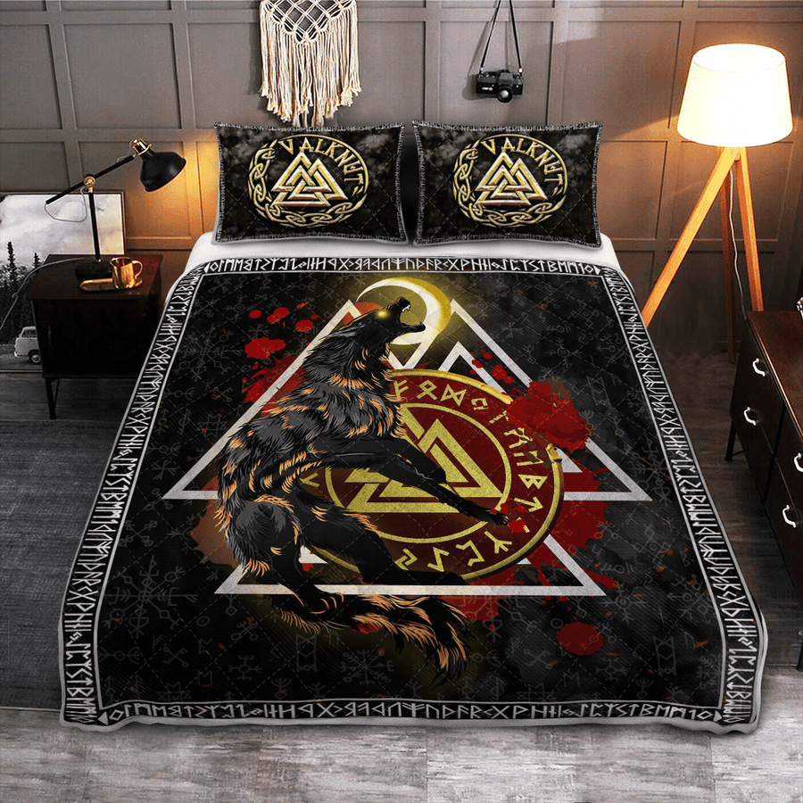 Ligerking Quilt Bed Set - FENRIR WOLF VALKNUT - VIKING QUILT BEDDING SET