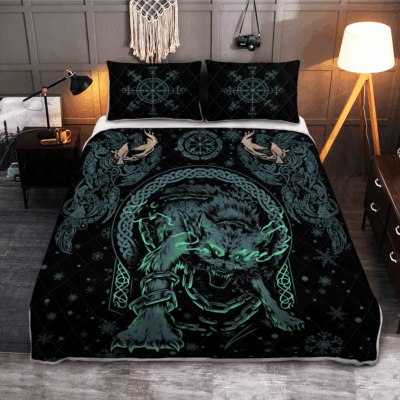 Ligerking Quilt Bed Set - VIKING FENRIR WOLF - VIKING QUILT BEDDING SET