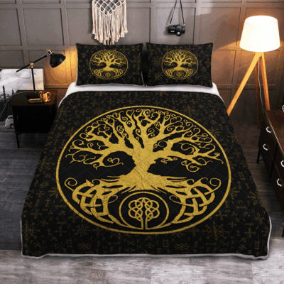 Ligerking Quilt Bed Set - TREE OF LIFE - YGGDRASIL - VIKING QUILT BEDDING SET