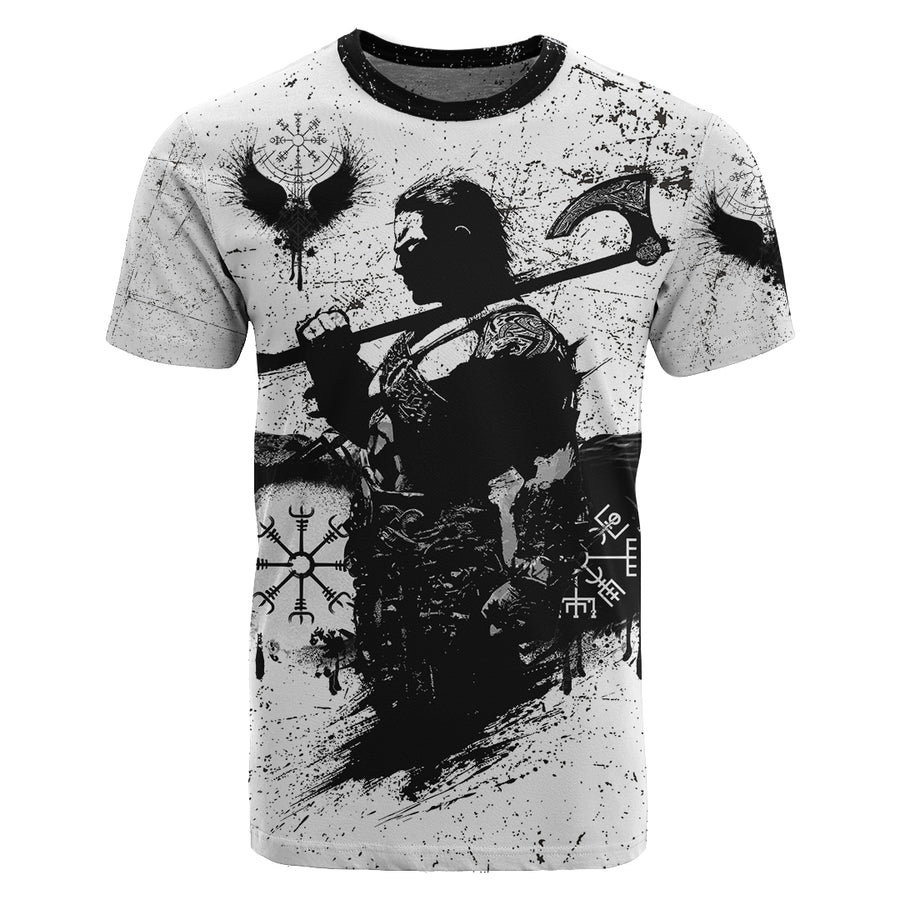 Viking T-Shirt - Warrior and Raven Viking Tattoo Black T-Shirt A35
