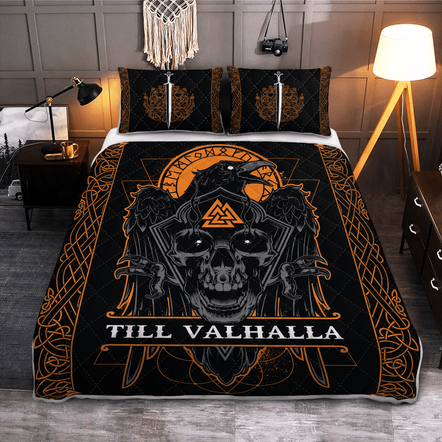 Ligerking Quilt Bed Set - VIKING RAVEN - TILL VALHALLA - VIKING QUILT BEDDING SET